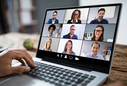 Virtual information session on laptop screen